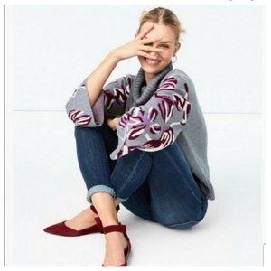 cABi #3704 Eden Cotton Floral Sleeve Turtleneck Pullover Sweater Gray Size M